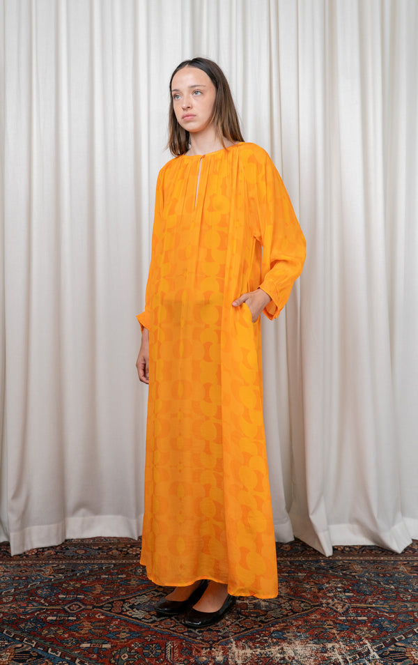 Orange Balloon Sleeved Dress