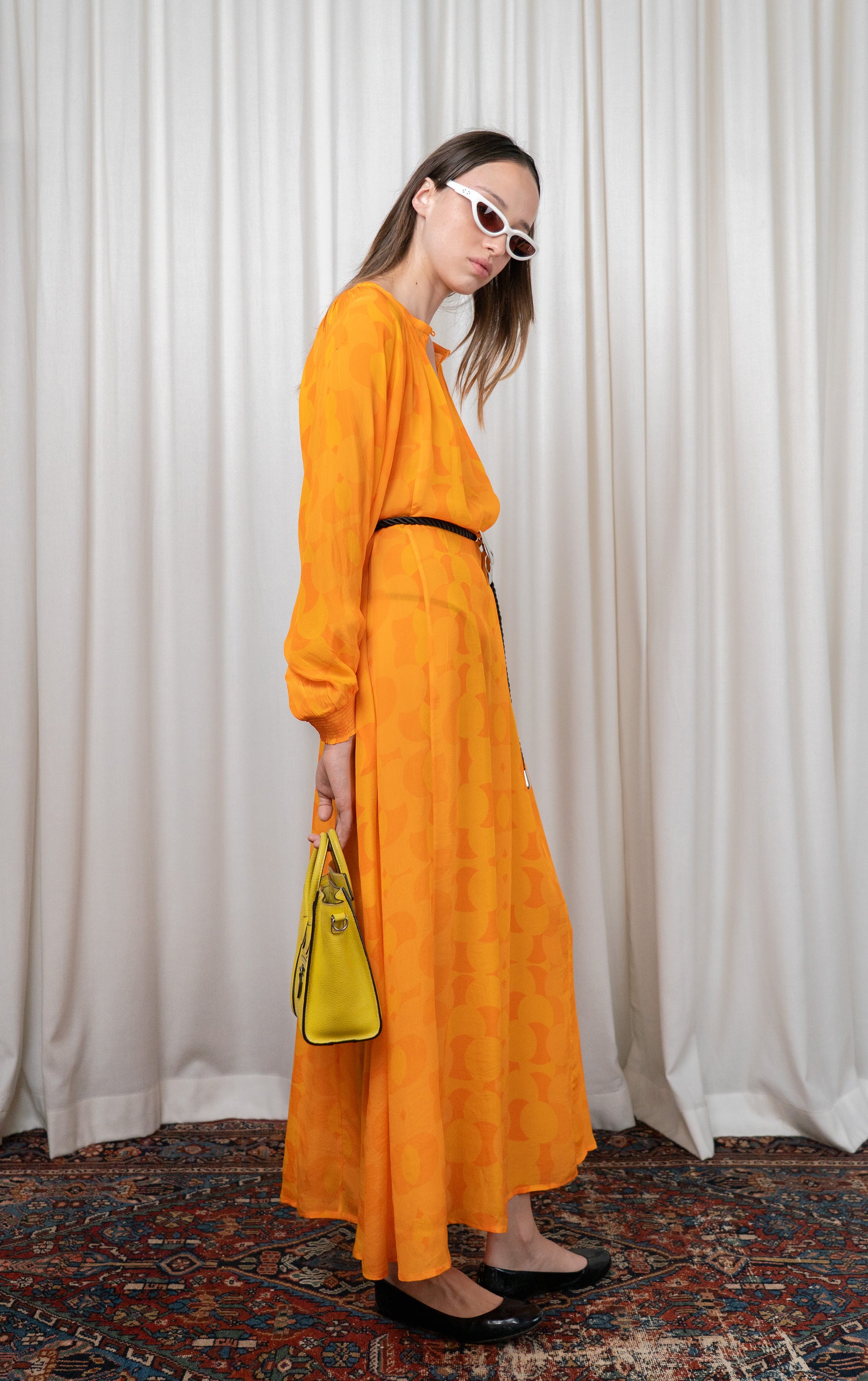Orange Balloon Sleeved Dress