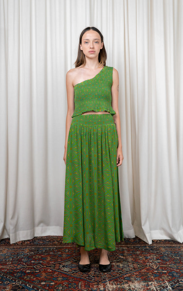 Green Geometric Silk Skirt