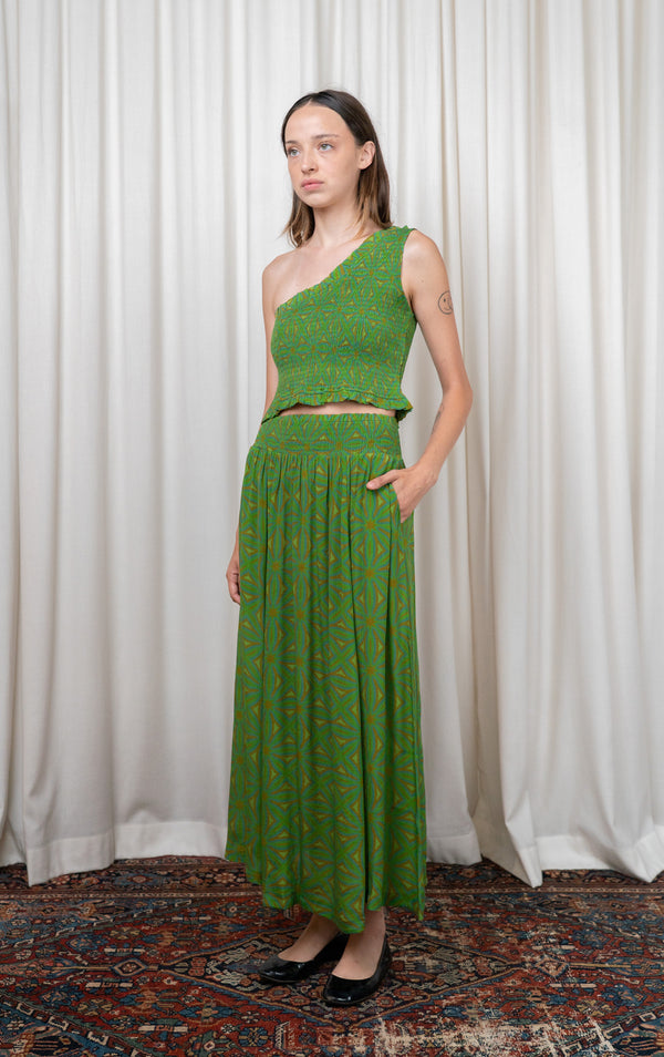 Green Geometric Silk Skirt