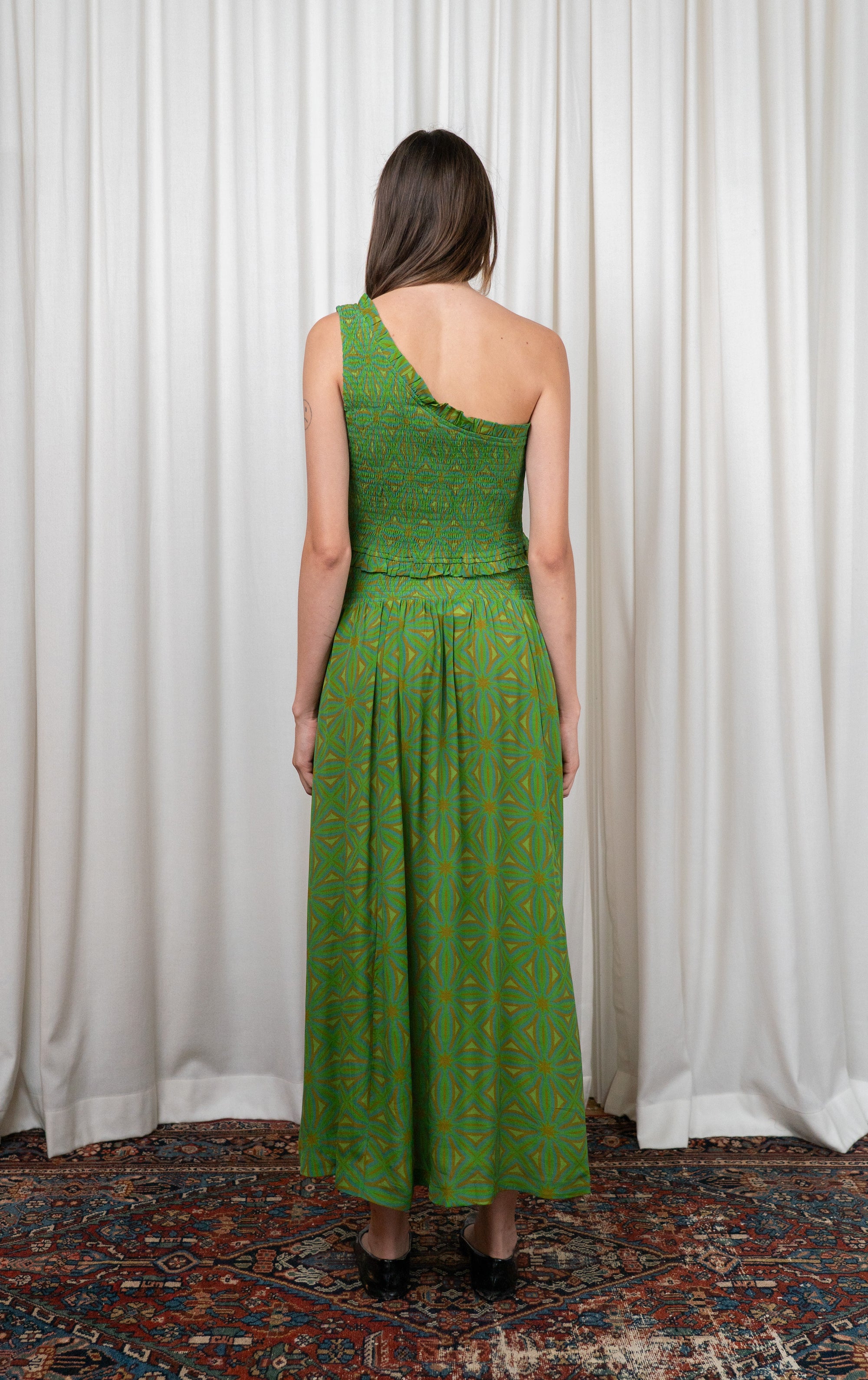 Green Geometric Silk Skirt
