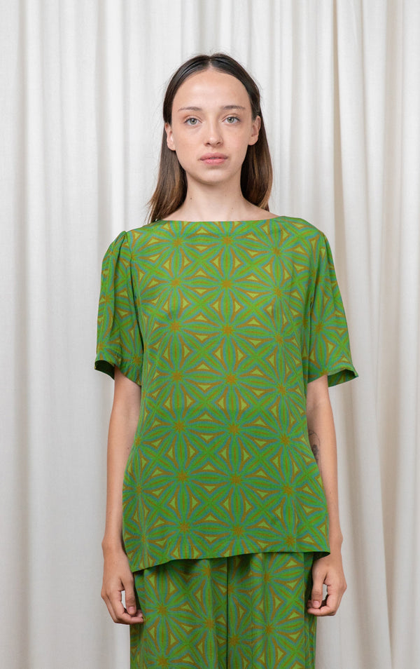 Green Geometric Silk Tee