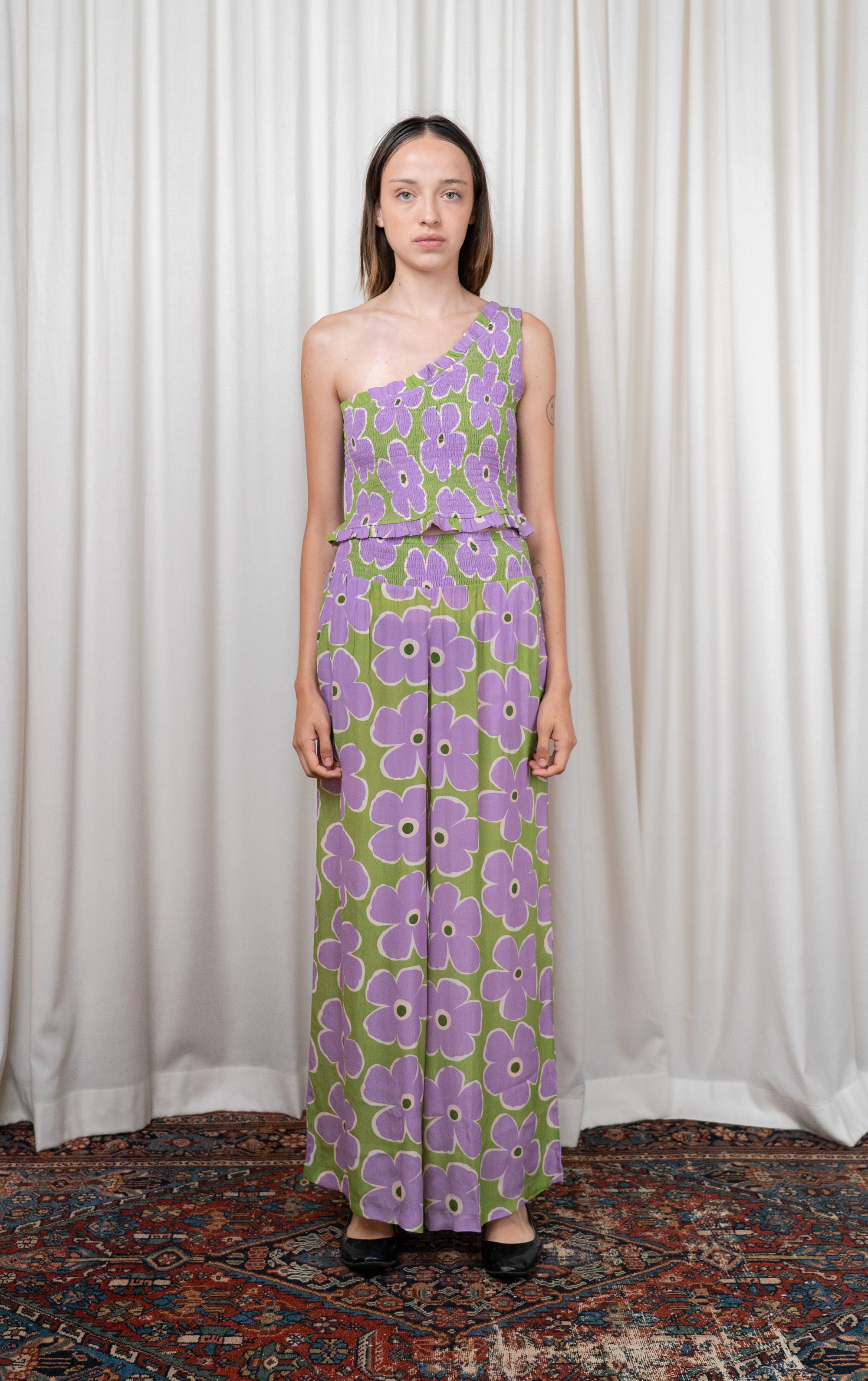Purple Flower Silk Pants