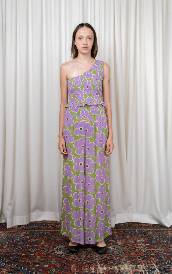 Purple Flower Silk Pants