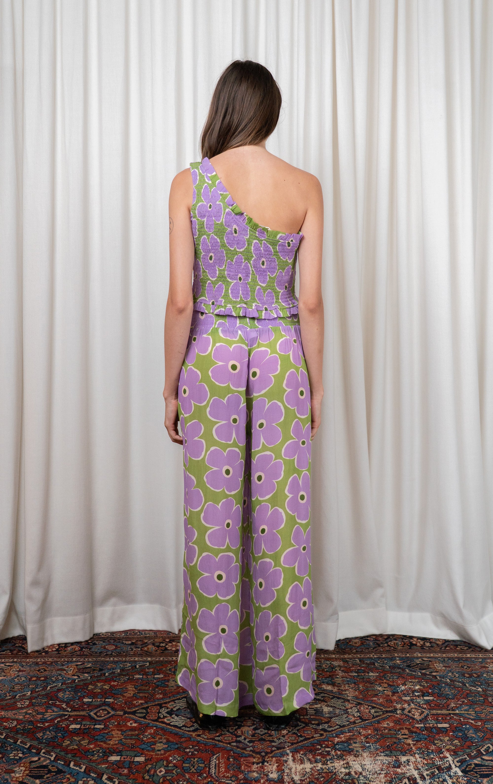 Purple Flower Silk Pants