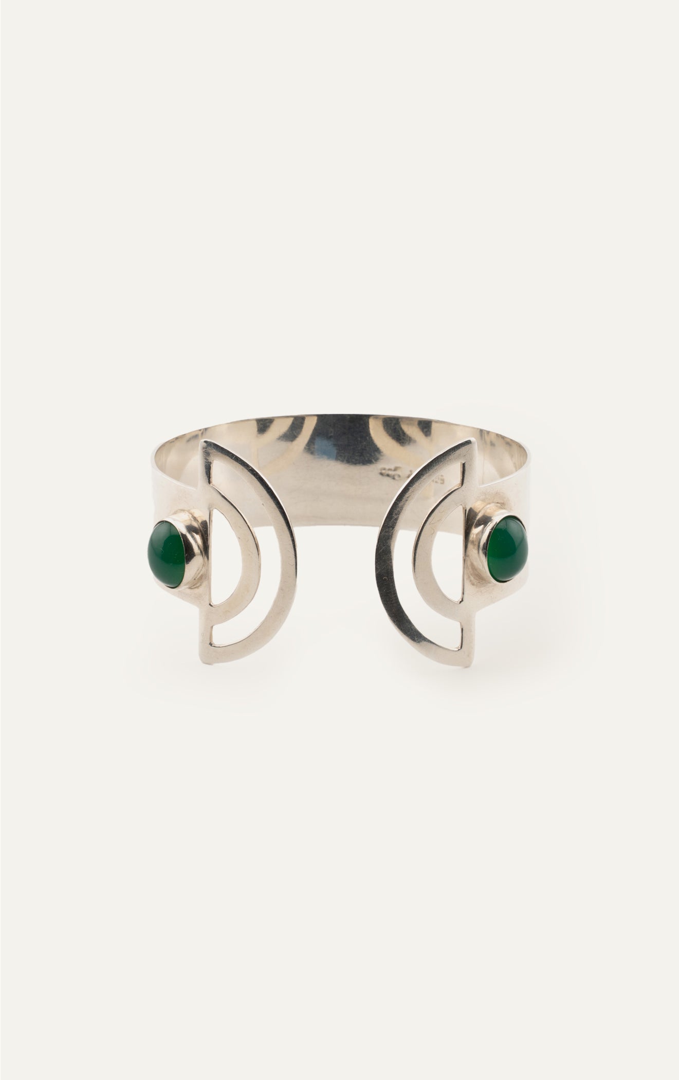 Vintage Sterling Silver Green Glass Sculptural Cuff