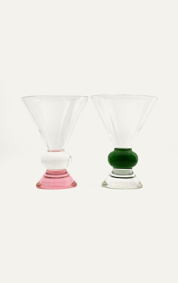 Milano Aperitivo glasses in pink and green colorways