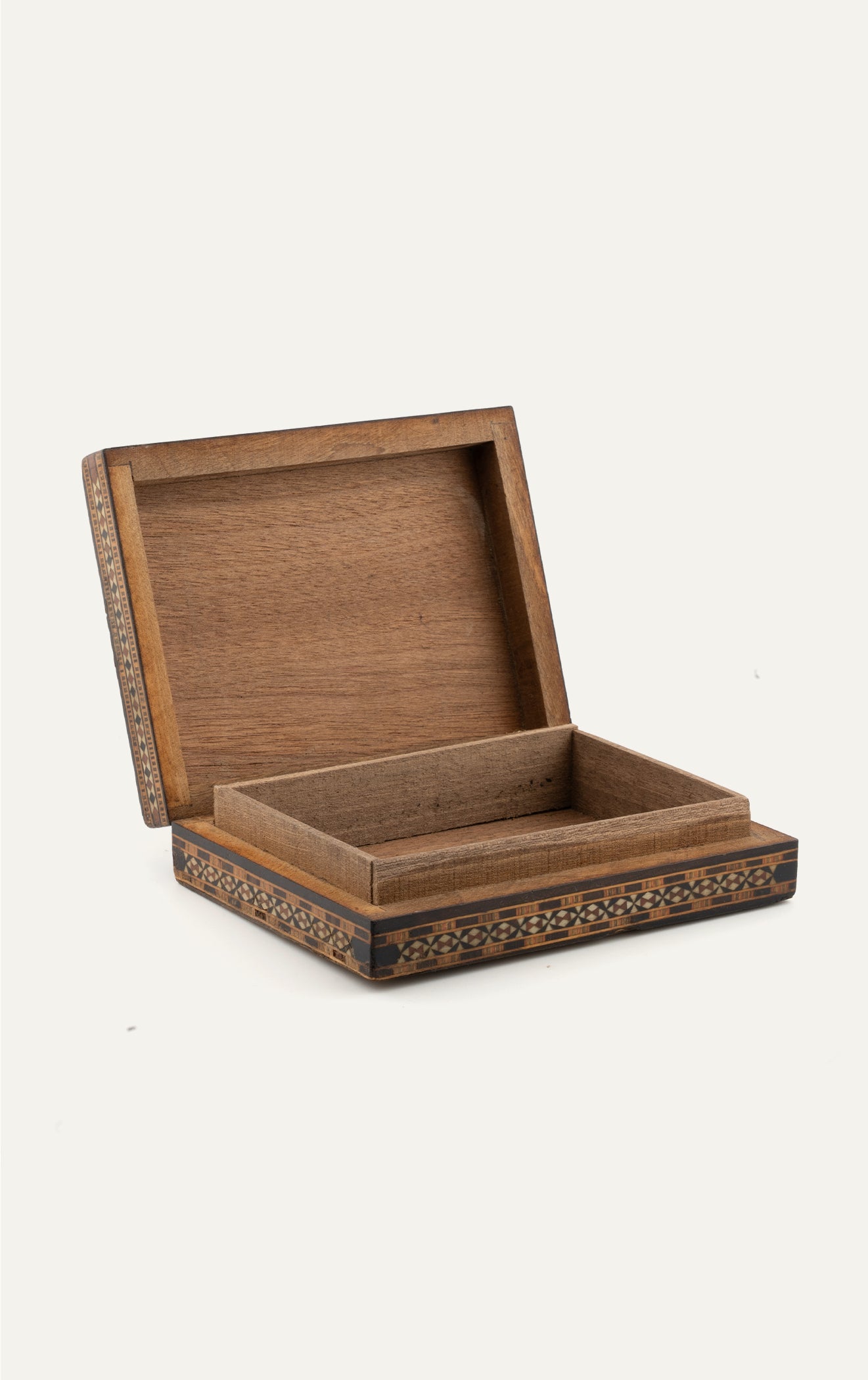 Syrian inlaid mosaic wooden box small open