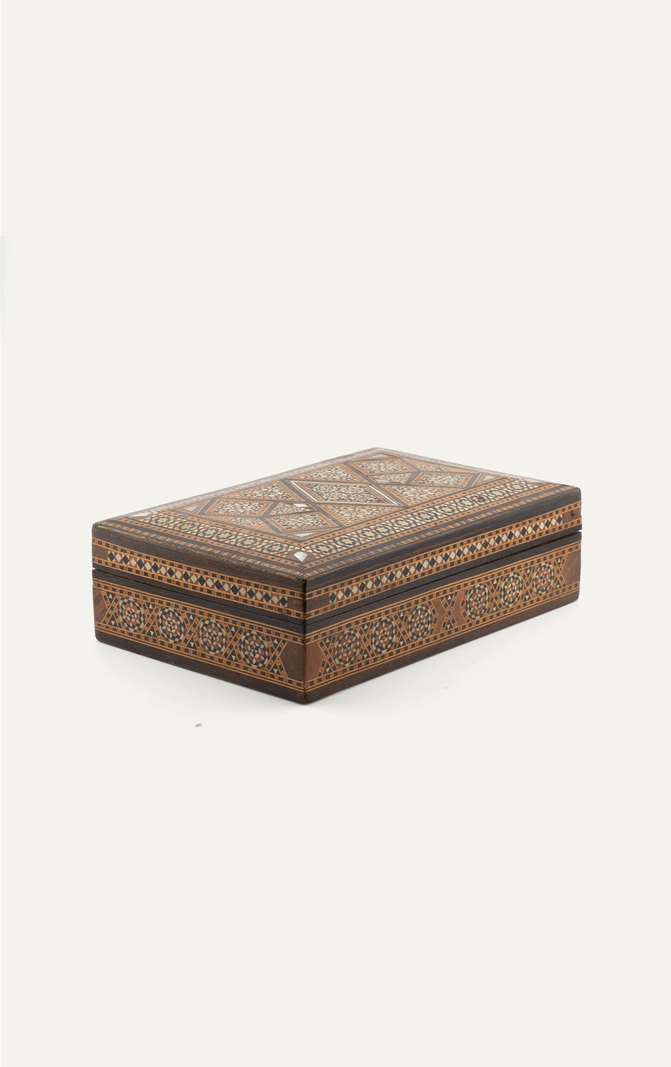 Syrian inlaid mosaic wooden box large angle view