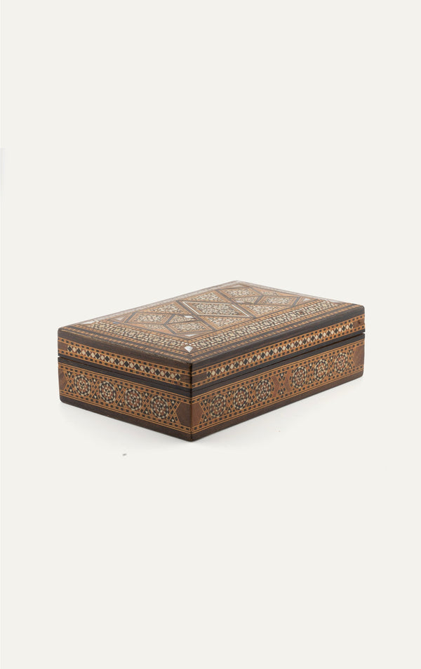 Syrian inlaid mosaic wooden box large angle view