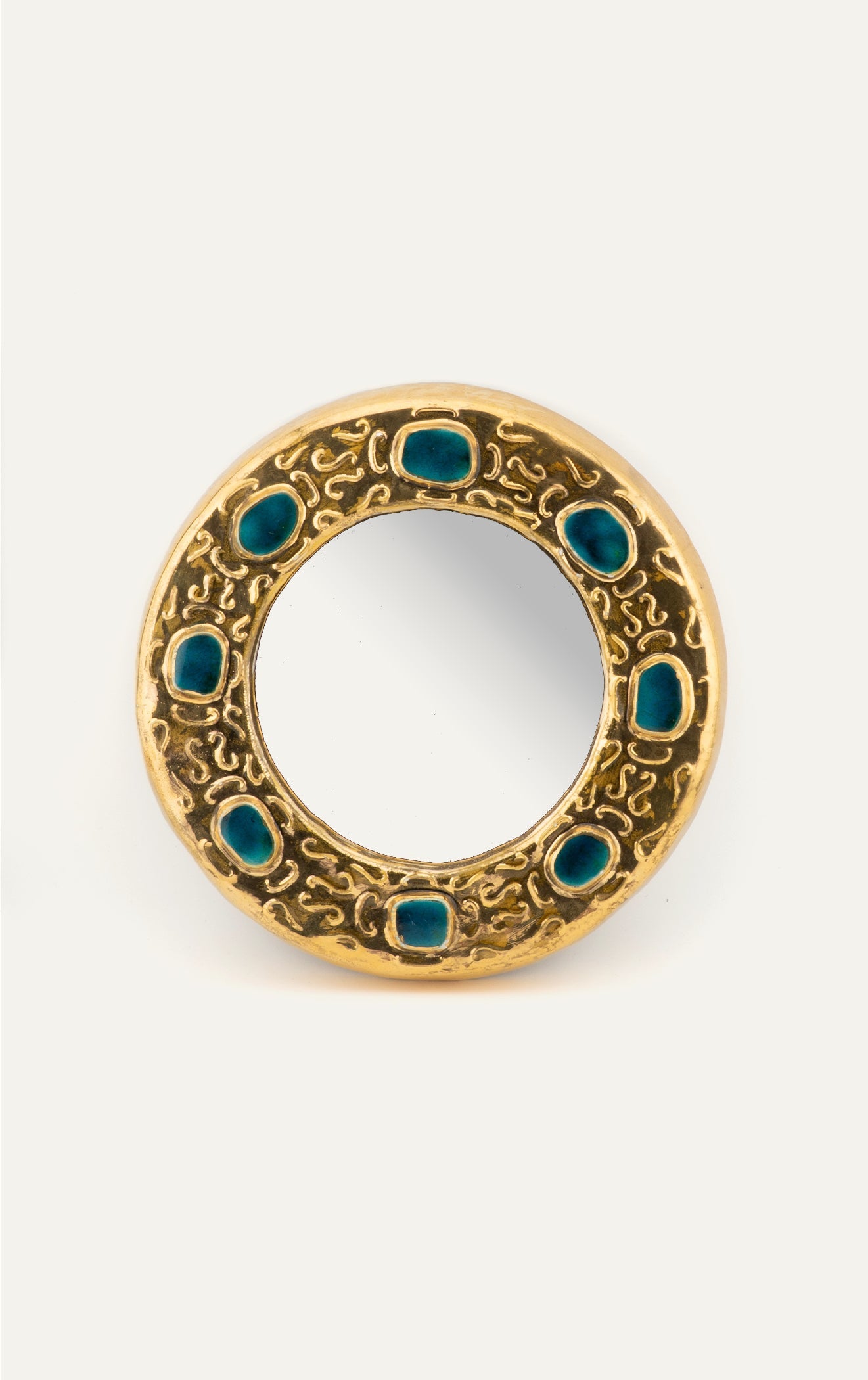 Francois Lembo glazed ceramic gold mirror with stone adornments