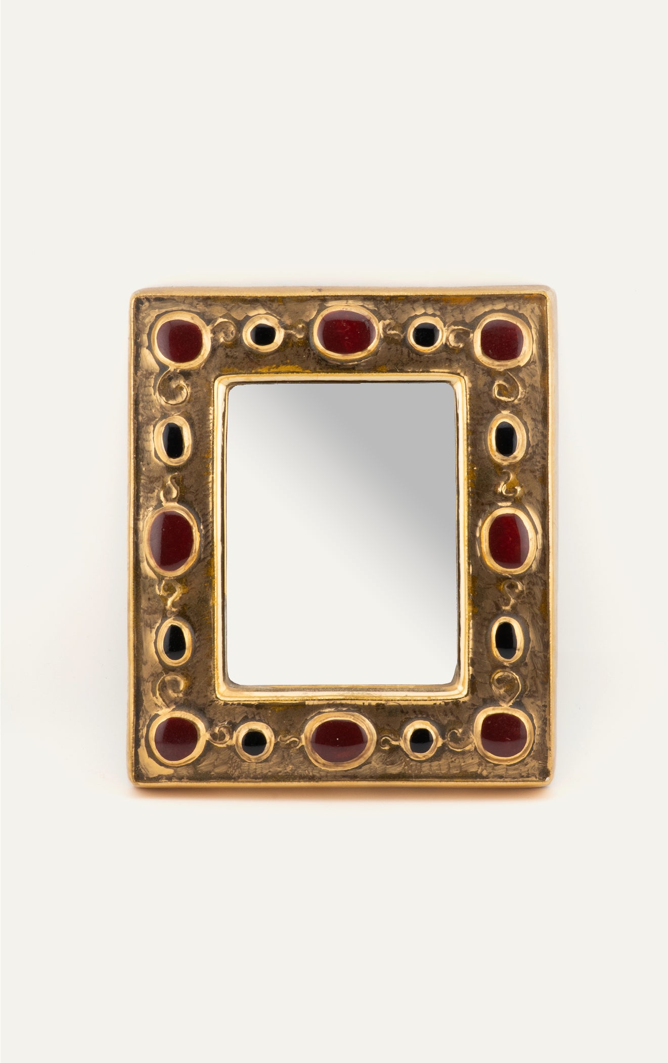 Francois Lembo ceramic rectangular mirror with burgundy stone adornments