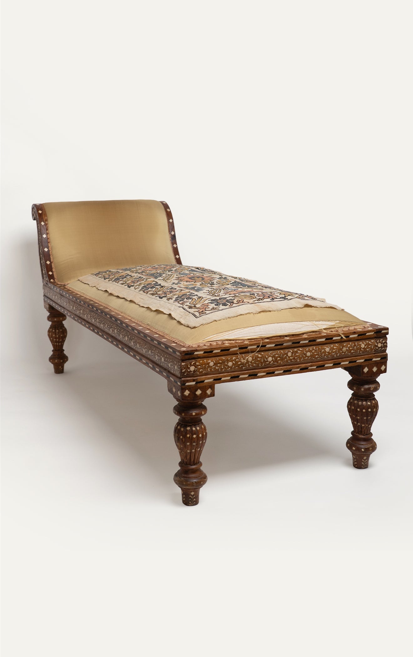 Vintage silk and wood chaise lounge alternate view