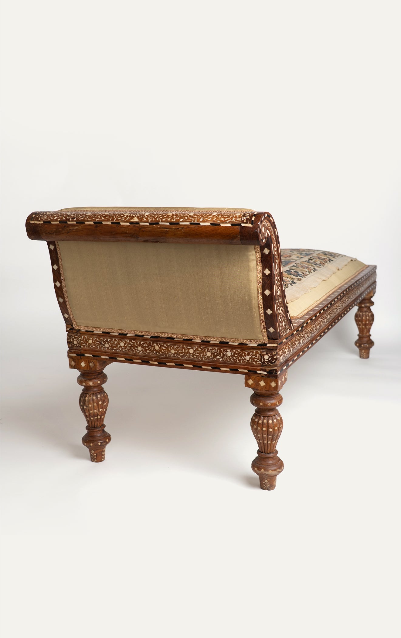 Vintage silk and wood chaise lounge