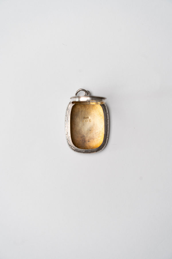 Antique engraved silver pendant case detail