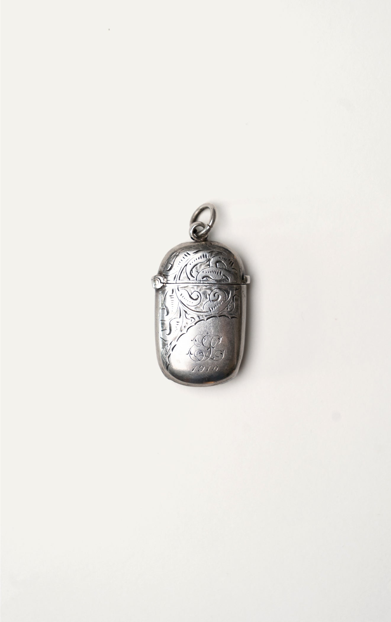 Antique English silver pendant case closed