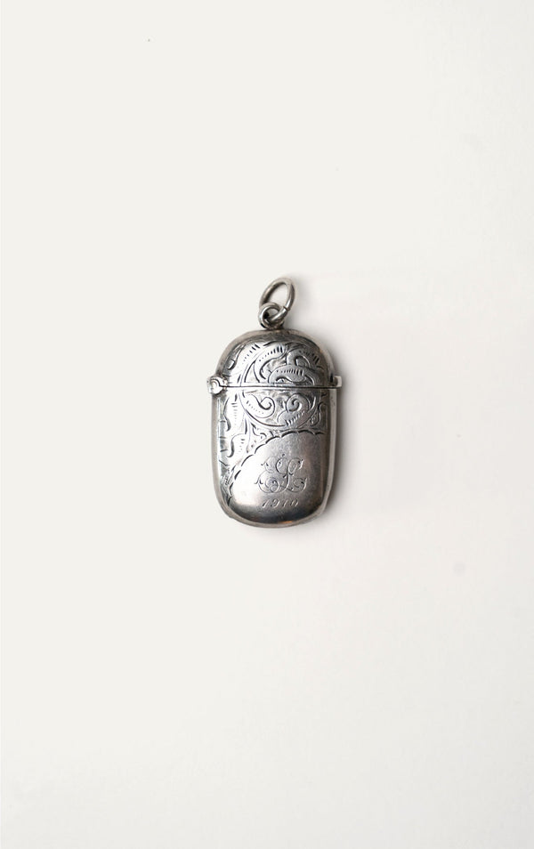 Antique English silver pendant case closed