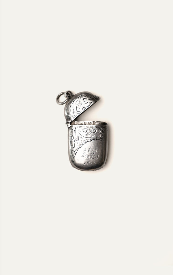 Antique English silver pendant case open