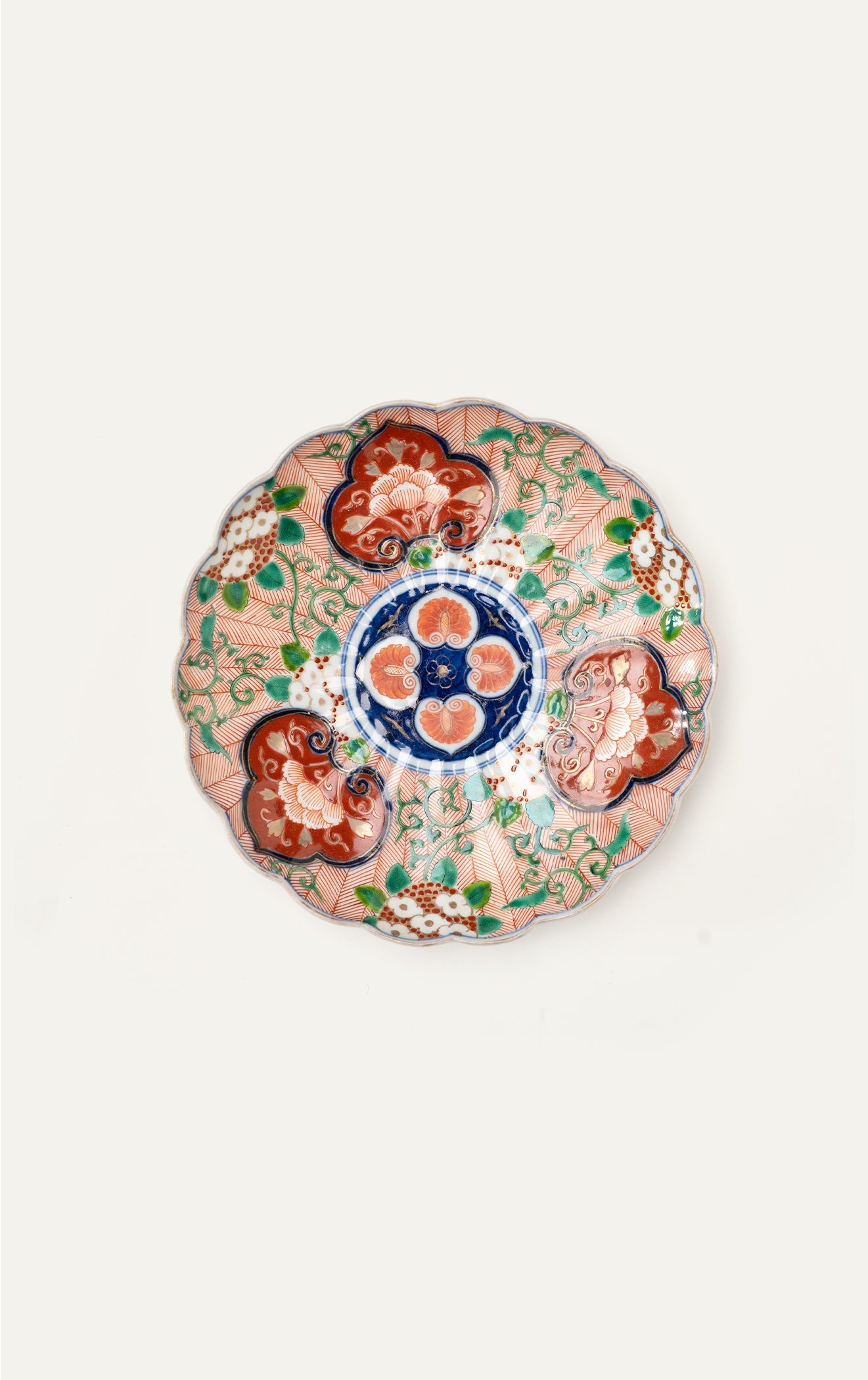 Antique Japanese Imari scalloped charger top view