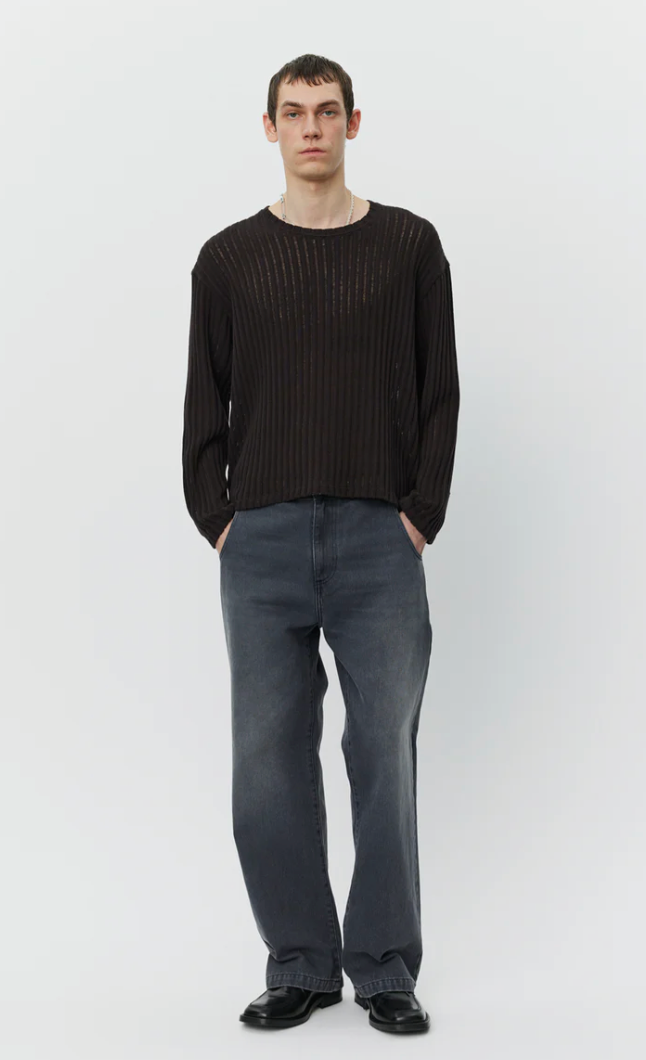 Round Neck Sweater - Dark Brown Ajour Stripe