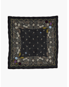 Jet Black Embroidered Floral Bandana