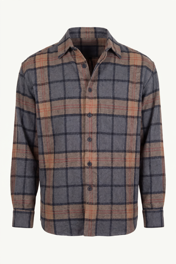 Evan Kinori Black/Grey/Beige Big Shirt Two, front