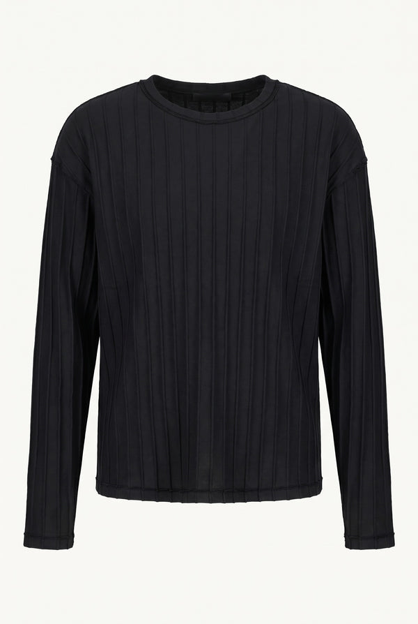 Black Inverted Ajour Stripe Round Neck Sweater front