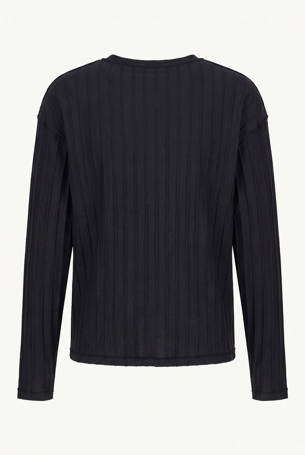 Black Inverted Ajour Stripe Round Neck Sweater back
