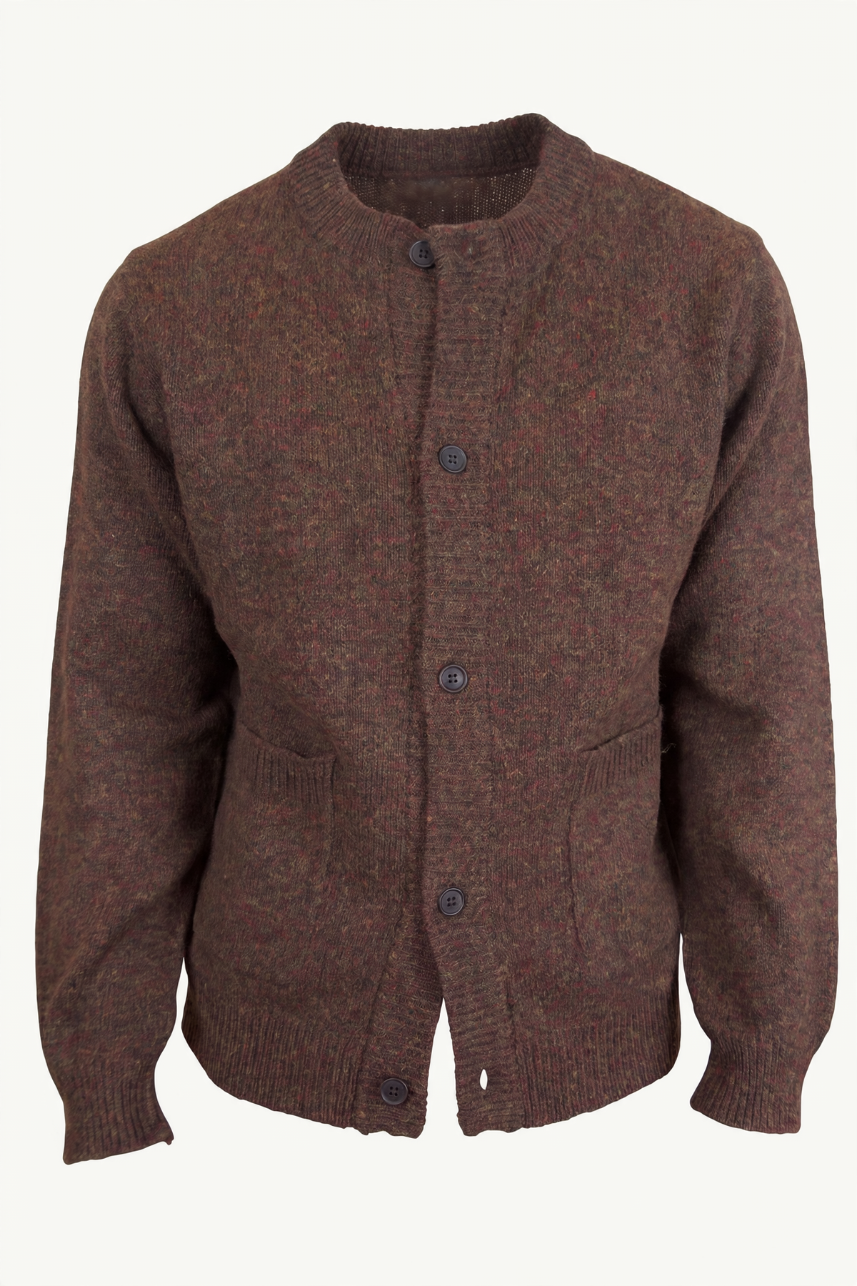 Evan Kinori Dark Olive Crewneck Cardigan, front
