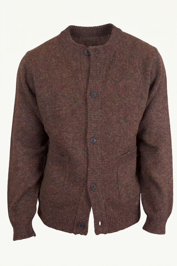 Evan Kinori Dark Olive Crewneck Cardigan, front