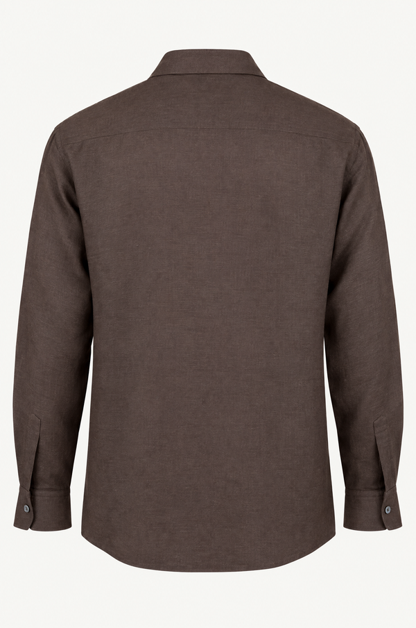 Brown Light Linen Oversized Long Sleeve Shirt