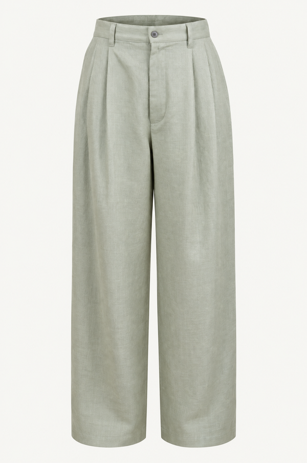 Light Beige Light Linen Wide Easy Trousers