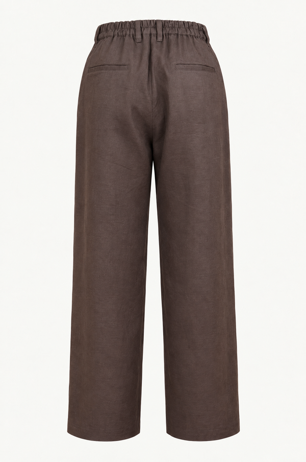 Brown Light Linen Wide Easy Trousers