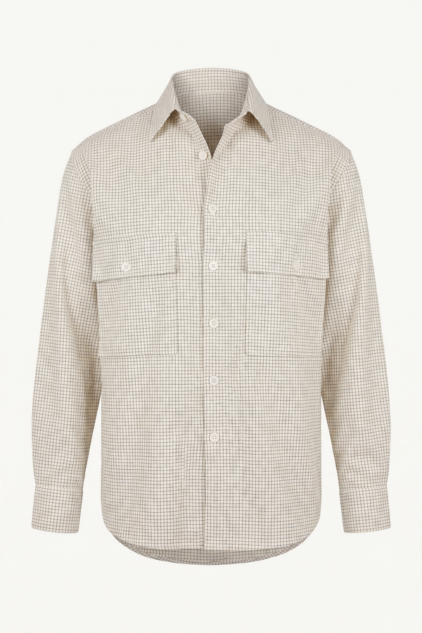 Evan Kinori Natural/Black Big Shirt, front
