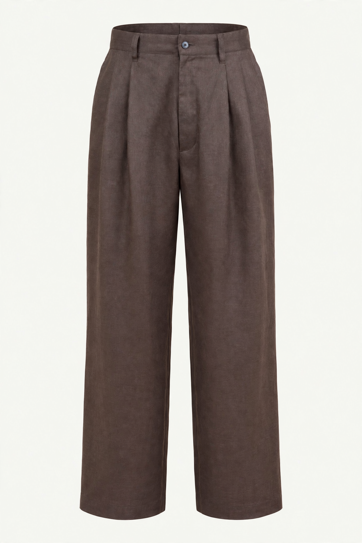 Brown Light Linen Wide Easy Trousers