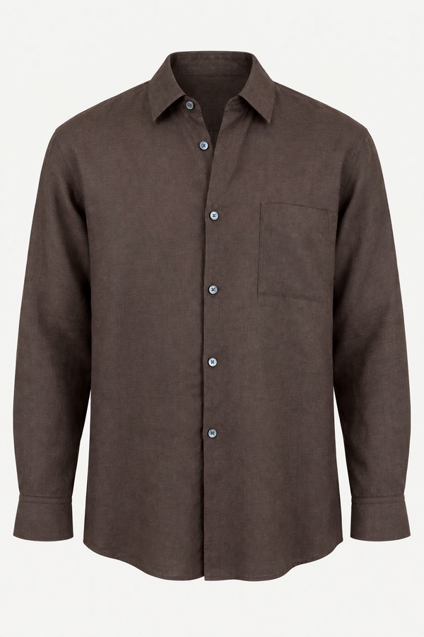 Brown Light Linen Oversized Long Sleeve Shirt